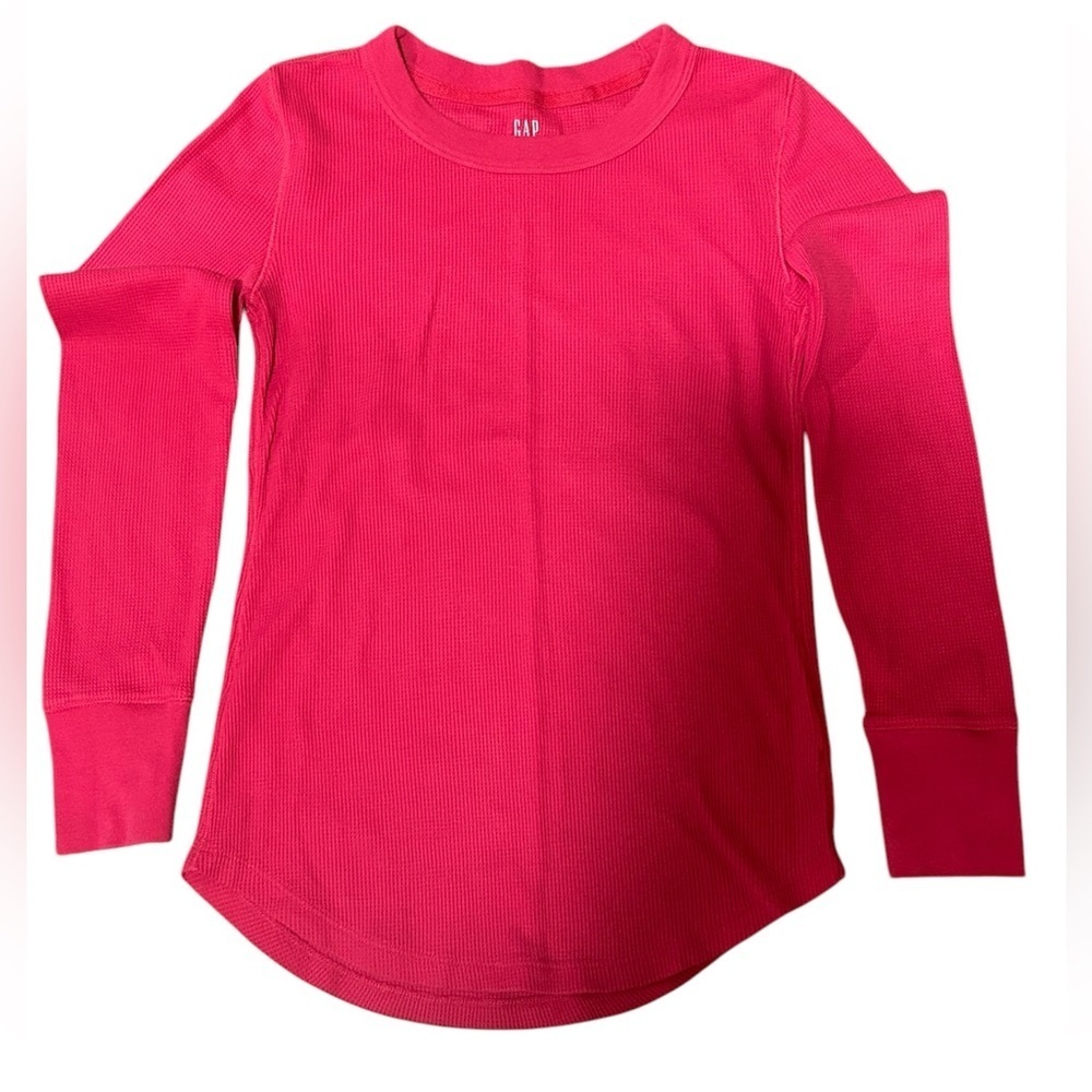 GAP Pink Waffle Knit Thermal Long Sleeve Top Cozy Lounge Kids Youth XS 8/10